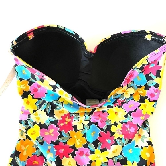 NEW Anne Cole Multicolour Floral Twist and Shirred Front One Piece Swimsuit US 6 - Picture 8 of 10